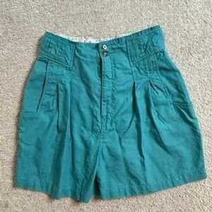 Vintage JJ FArgo High Waist Shorts Pleated Front Floral Lined Teal‎ Green 11/12